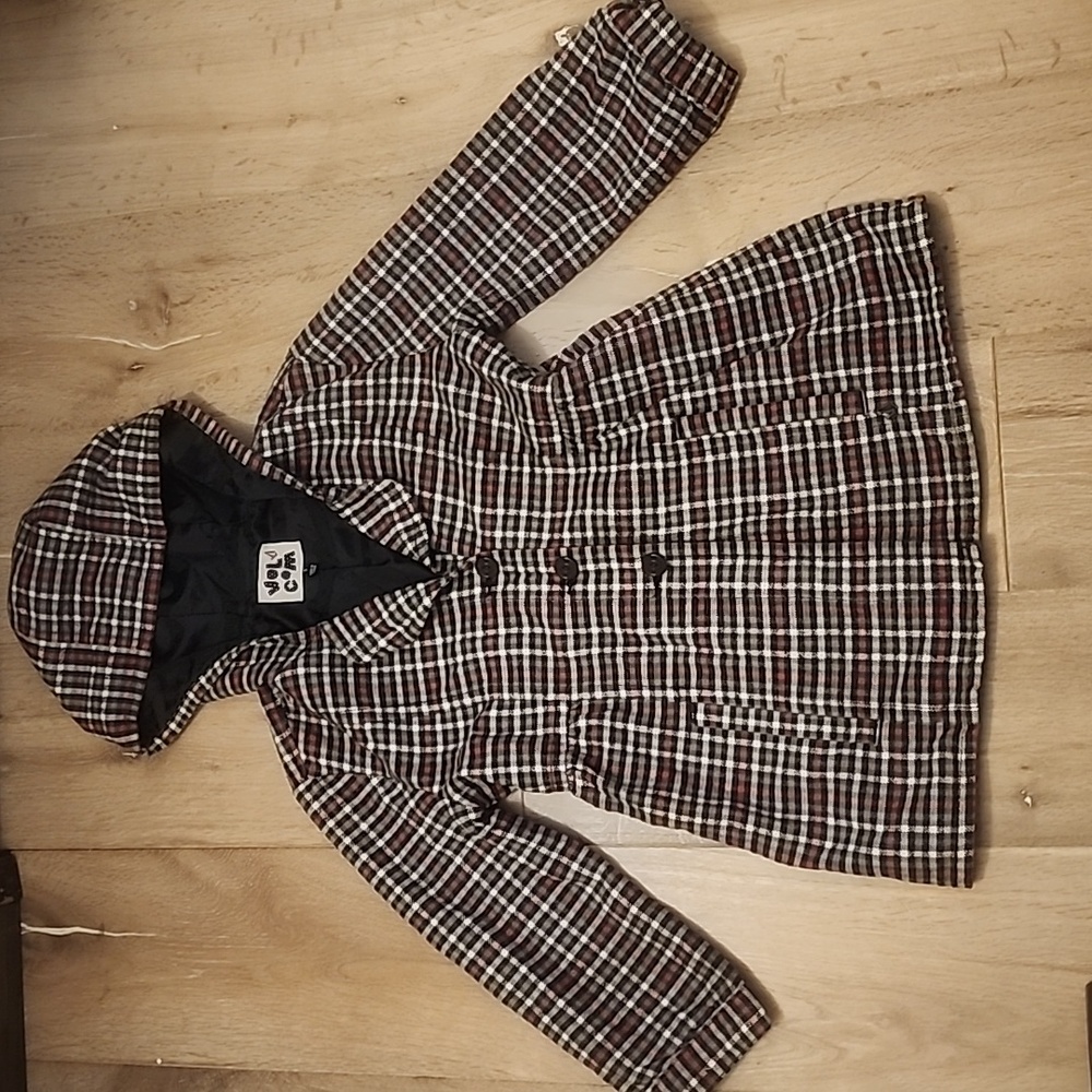 Volcom jacket peacoat 3/4 sleeve hooded pockets lined plaid S